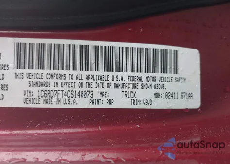 2012 Ram 1500 St from USA, damaged, VIN 1C6RD7FT4CS140073